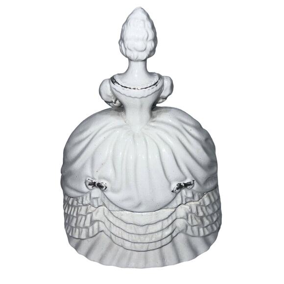 1960s Colonial Southern Belle Powder Jar Trinket Box Gold Trim Japan Vintage - Picture 3 of 7